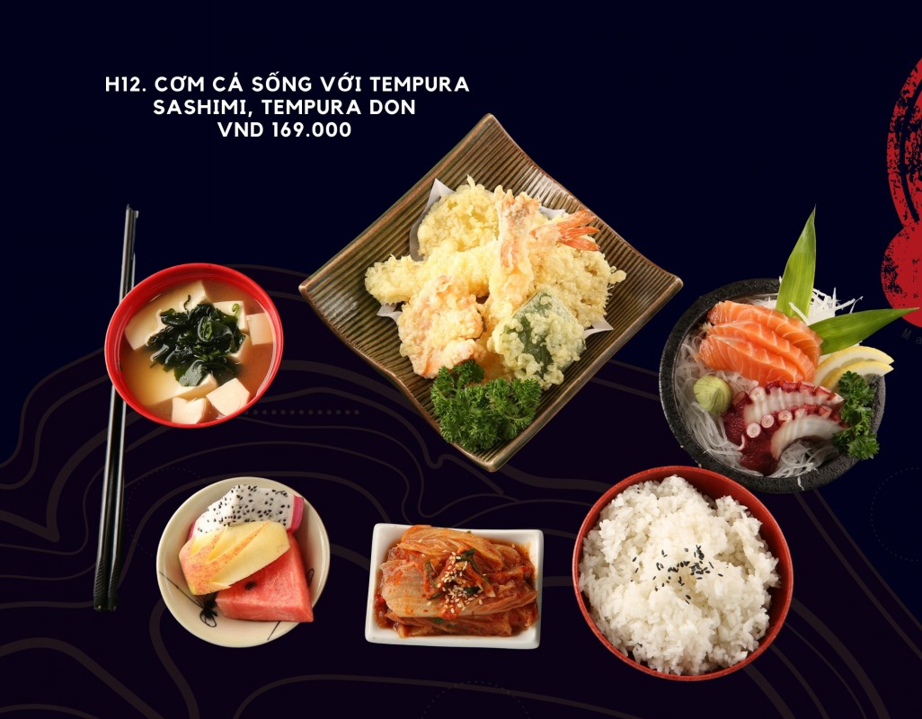 H12. Cơm cá sống với tempura Sashimi, tempura don